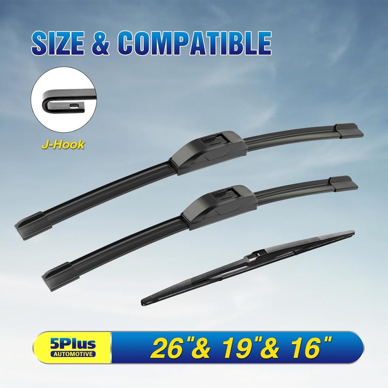 5PLUS Windshield Wipers Replacement for Toyota Prius 2015-2010 Premium All Weather Front & Rear Wiper Blades 26"+19"+16"-OEM Original Factory Quality(Set of 3) - Image 2